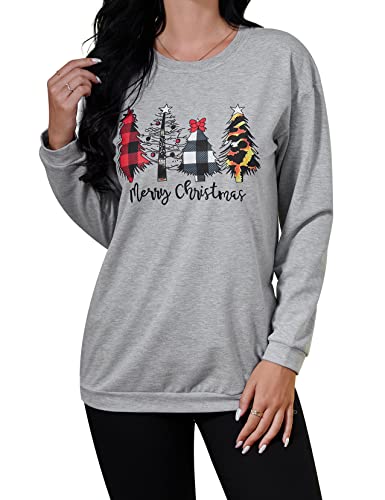 Sweatshirt Damen Weihnachten Pullover Weihnachtspullover Langarm Frauen Casual Langarmshirt Christmas Sweat Oberteile Xmas Top Grau M von Clearlove