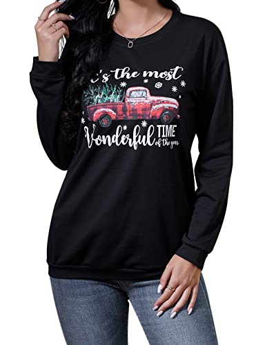 Sweatshirt Damen Weihnachten Pullover Weihnachtspullover Langarm Frauen Casual Langarmshirt Christmas Sweat Oberteile Xmas Top Schwarz L von Clearlove