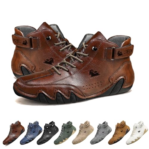 Italienische handgefertigte hohe Stiefel aus Wildleder mit Klettverschluss, Becks Schuhe Herren wasserdichte, rutschfeste, atmungsaktive Outdoor-Freizeitschuhe, Klettverschlussschuhe for Herren (Colo von ClearloveWL