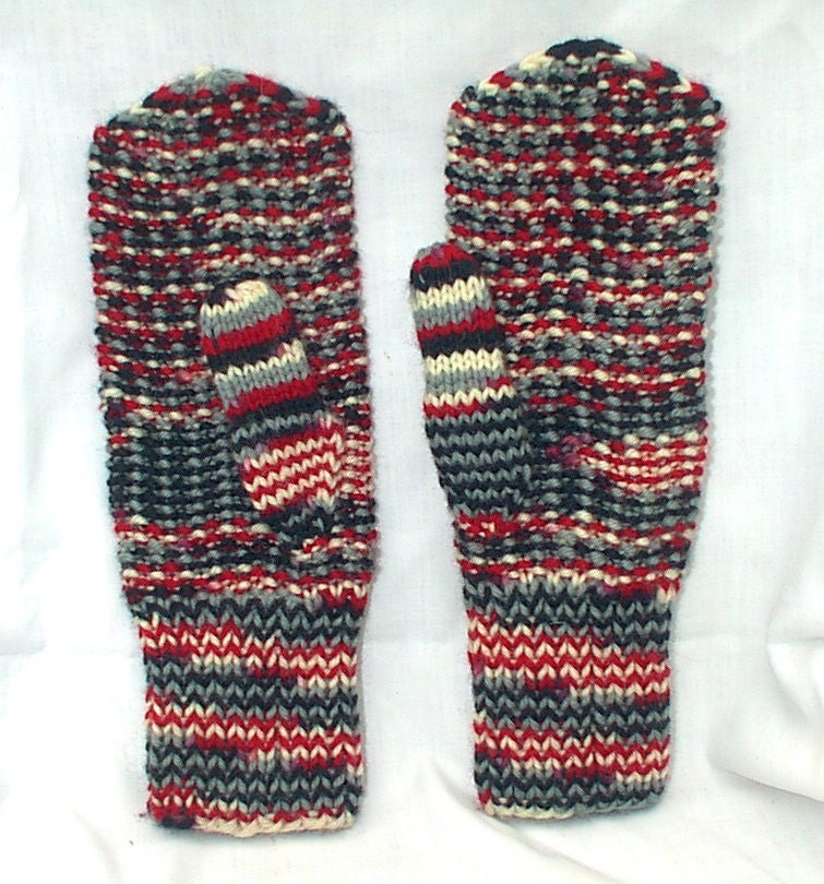 Fäustlinge Hand Gestrickt Bunt Schwarz Grau Rot Weiß Samen Stich Lady's Woman's Fäustlinge Hand Gestrickt Bunt Schwarz Grau Rot Weiß Samen Stich Lady's Woman's von ClearlyChristine
