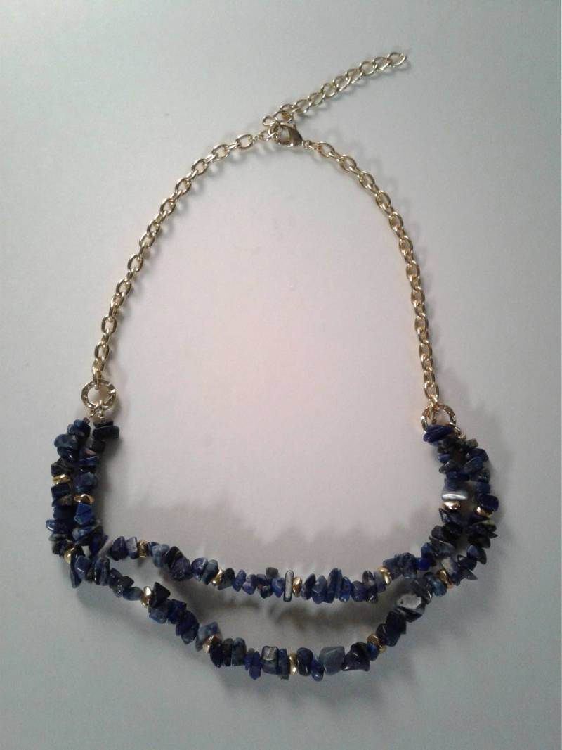 Doppelstrang-Lapis Halskette Mit Vergoldeten Kette Doppelstrang-Lapis Halskette Mit Vergoldeten Kette von CleavingAndWeaving