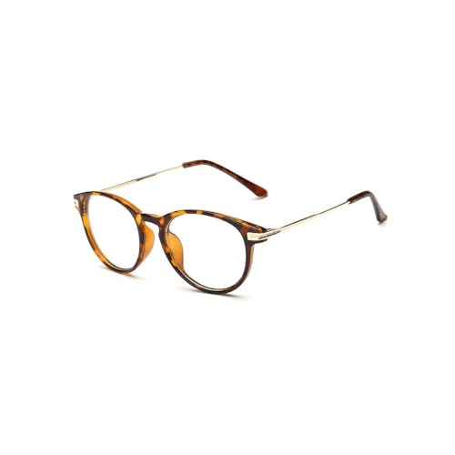 Cleemy Mode Kurzsichtige Brille Myopie Weitsichtbrille Damen Männer Retro Brille mit PC-Metallgestell (Schildpatt, 4, Dioptrien) von Cleemy