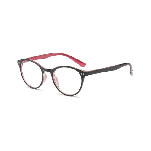Cleemy Oval Blaulichtfilter Brille für Myopie Kurzsichtigkeit - Leichte Retro Modebrille für Damen und Herren (Rot, 5.5, Dioptrien) von Cleemy