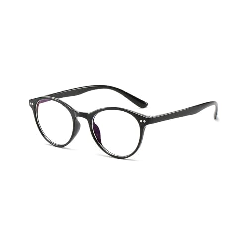 Cleemy Oval Blaulichtfilter Brille für Myopie Kurzsichtigkeit - Leichte Retro Modebrille für Damen und Herren (Schwarz, 5, Dioptrien) von Cleemy