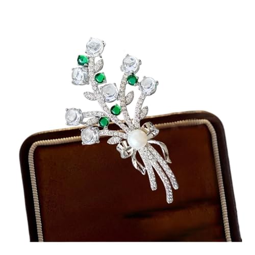 Zarte türkisfarbene Blumenbrosche High-End-Damen-Süßwasserperle Emaille Pfingstrosen Broschen bewegliche Trauben Pins, Einheitsgröße von Cleer Kaen