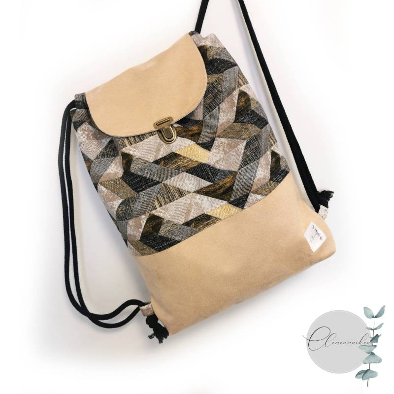Rucksack Damen Sportbeutel Shopper Bag Bagpack Turnbeutel Senfgelb Beige Sand "Sandgestein" von Clemensinchen