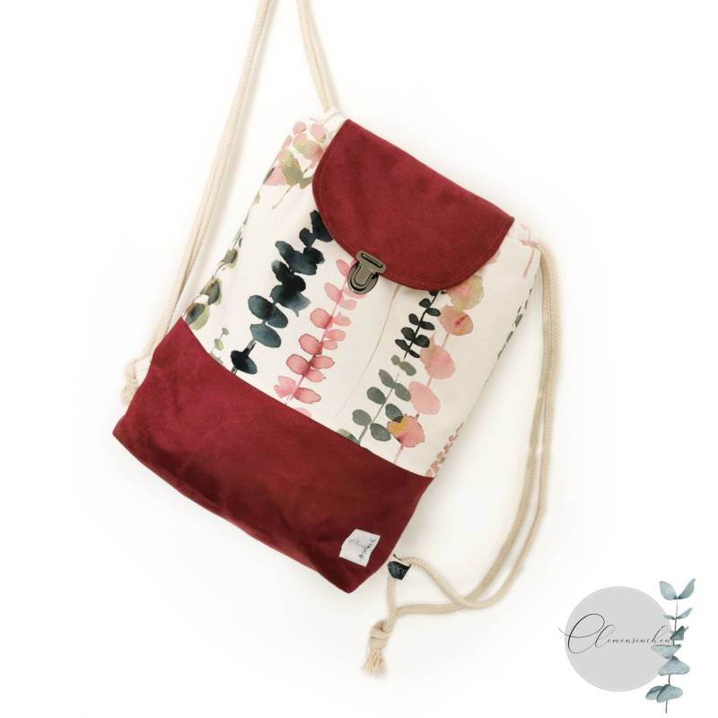 Rucksack Woman Veg. Leder Bagpack Eukalyptus Aquarell Sporttasche Bag Shopper Blau von Clemensinchen