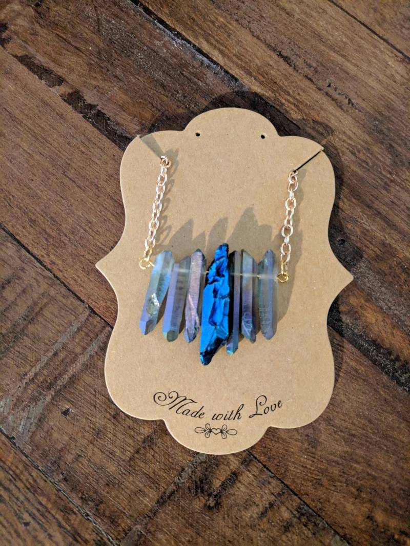 Crystal Bar Halskette Blautöne, Grüntöne von ClementineAdornments