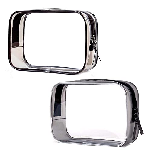 2 Stück Flugzeug Beutel Flüssigkeiten, Kulturbeutel Transparent, PVC Wasserdicht Kosmetiktasche, Reise Waschtaschen, Zip Beutel Flugzeug, Make-up Taschen für Männer un Frauen (Grau+Schwarz) von Cleminsta