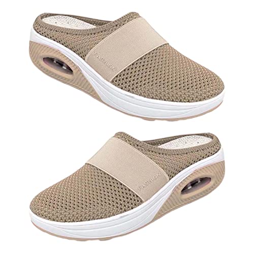 Clenp Damen Sandalen, 1 Paar Slip-on Hollow Mesh Stoff Damen Sandalen lässig Erhöhte Kissen rutsch feste Platform Sandalen für das tägliche Leben Khaki 36 von Clenp