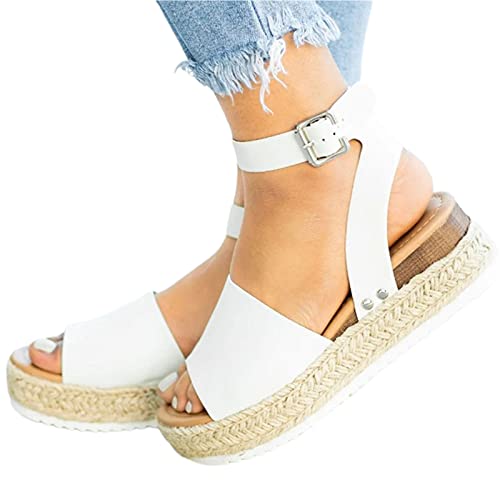 Clenp Damen Sandalen, Plateau Wedge Kunstleder Knöchelriemen Open Toe Damen Sandalen Schuhe Für Das Tägliche Leben Weiß 40 von Clenp