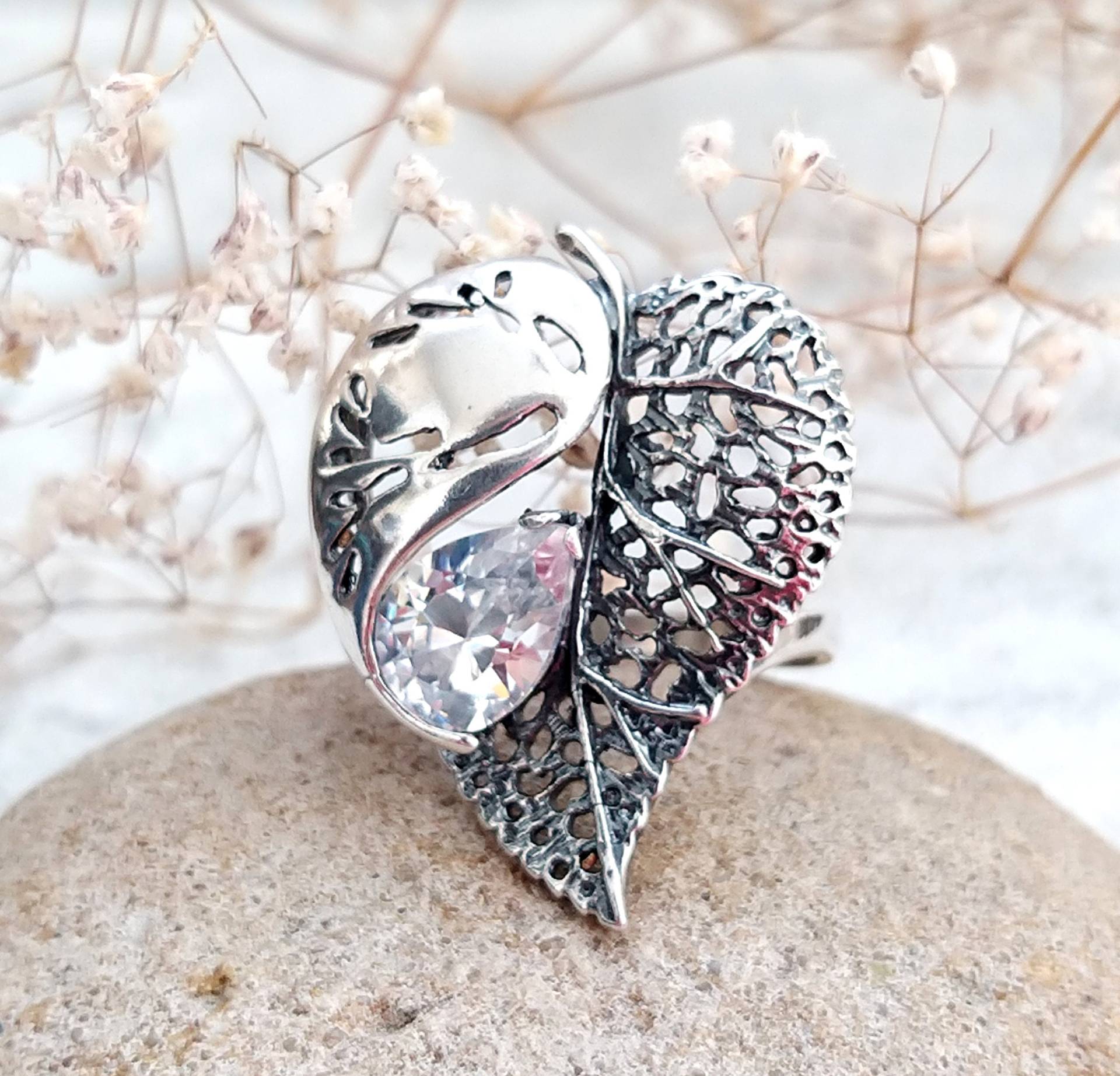 Blatt Schmuck Vintage Ring Art Deco 925Er Sterling Silber Viktorianisch 8 von Cleopatravintage