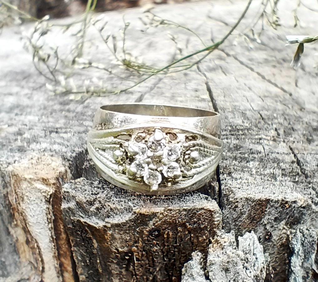 Siegelring Size 8 Bandring 925 Sterling Silber Schmuck Retro Silberring Viktorian Ring Statement Breit von Cleopatravintage