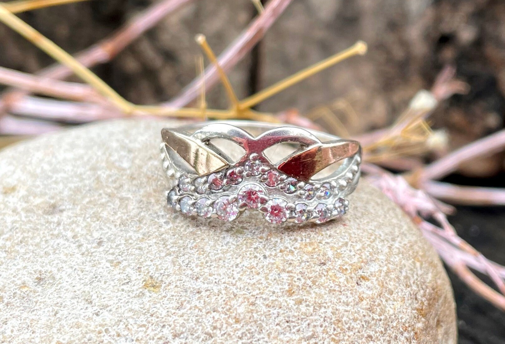 Statement Ring Vintage Silber Bandring 925 Sterling Schmuck Boho 7.5 von Cleopatravintage