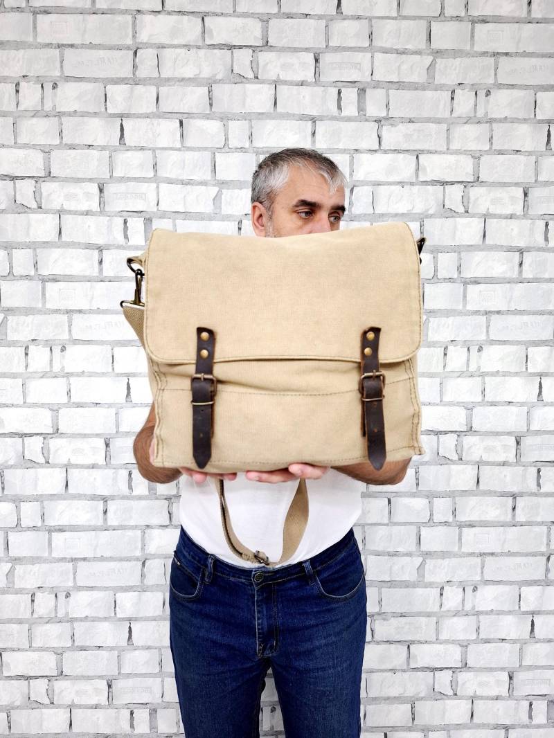 Tasche Militär Umhängetasche Militärtasche Army Bag Baumwolltasche Vintage Geschenk Für Ihn Vater Khaki Crossbody von Cleopatravintage