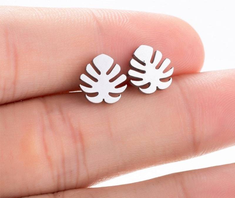 Ohrstecker Blatt Monstera Edelstahl Gold Silber Rose Ohrstecker Blatt Monstera Edelstahl Gold Silber Rose von CleosCozyCreations