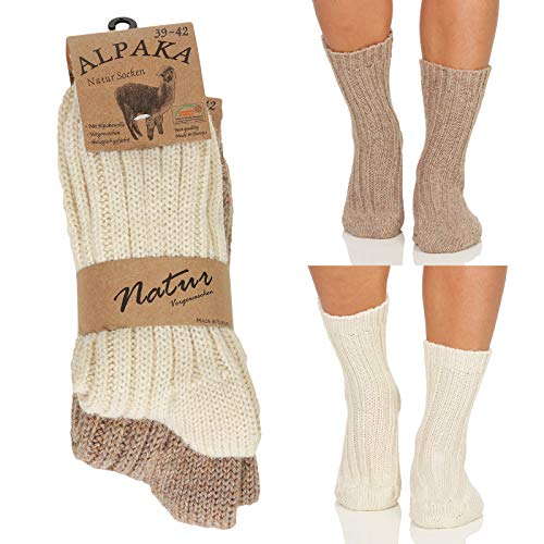 Alpaka Herren Damen Socken, extra warme Winterstrümpfe, Wollsocken Wintersocken Natur 17 (35-38, Beige/Hellbraun) von Cleostyle - Collection