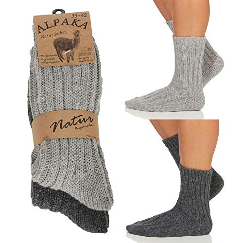 Alpaka Herren Damen Socken, extra warme Winterstrümpfe, Wollsocken Wintersocken Natur 17 (35-38, Hellgrau/Dunkelgrau) von Cleostyle - Collection