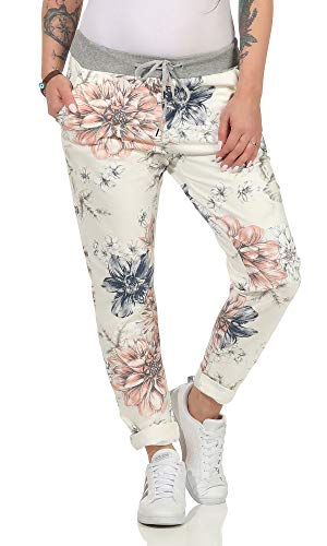 CLEOSTYLE Damen Jogginhose im Boyfriend-Style Sweatpants für Freizeit Sport und Fitness 9-2 (Beige/Rosa) von CLEO STYLE