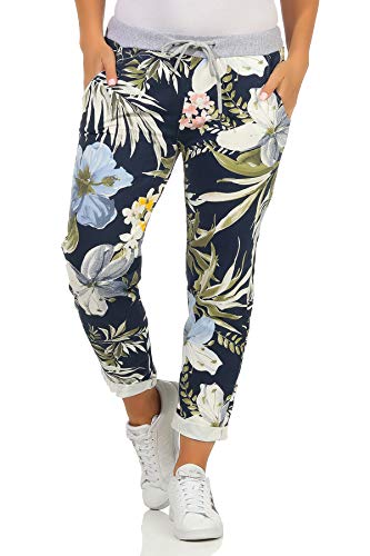 CLEOSTYLE Damen Jogginhose im Boyfriend-Style Sweatpants für Freizeit Sport und Fitness 9-2 (Blau Blume 1) von CLEO STYLE