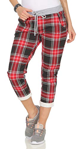 CLEOSTYLE Damen Jogginhose im Boyfriend-Style Sweatpants für Freizeit Sport und Fitness 9-2 (Karo/Rot Schwarz) von CLEO STYLE