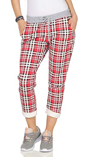 CLEOSTYLE Damen Jogginhose im Boyfriend-Style Sweatpants für Freizeit Sport und Fitness 9-2 (Karo/Rot Weiß) von CLEO STYLE