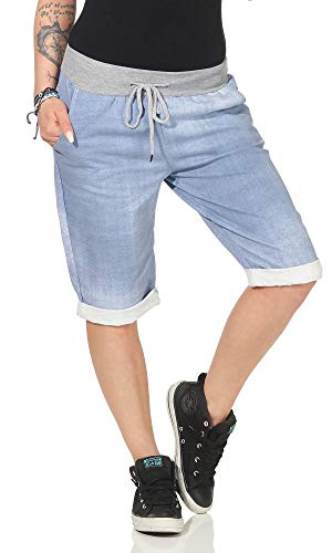 CLEO STYLE Kurze Damen Bermuda, leichte luftige Hose für den Sommer, kurzer Jogger für Freizeit und Strand 9 (Blau/Uni) von CLEO STYLE