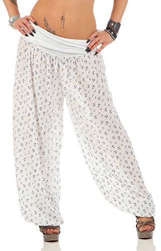 CLEOSTYLE Weite Damen Sommerhose Pumphose Haremshose Aladinhose Puderhose mit Anker Print aus der aktuellen Kollektion 2017 CL 2401 (One Size, Weiß) von CLEO STYLE