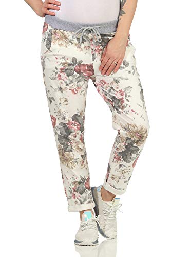 CLEOSTYLE angesagte Damen Jogginhose im Boyfriend-Style für Freizeit, Sport und Fitness 9-2 (Beige/Blume) von CLEO STYLE