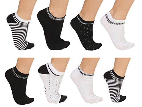 CLEO STYLE 8 Paar Sneaker Socken Damen, Füsslinge aus Baumwolle Kurzsocken für Freizeit und Sport Schwarz, Weiß 12 (35/38, 8 Paar) von CLEO STYLE
