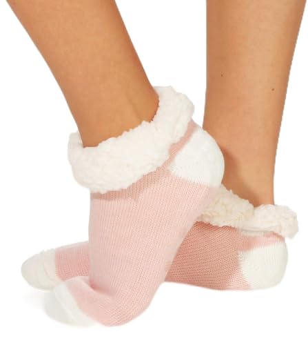 Cleostyle Collection warme Hüttensocken/Hausschuhe Damen mit ABS Sohle und wärmenden Teddyfell in kurz 37 (Rosa/Uni) von Cleostyle Collection