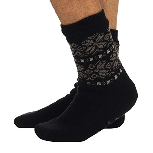 Cleostyle Collection warme Hüttensocken/Hausschuhe mit ABS Sohle für Herren 71 (One Size (42-47), Schwarz/Grau / 1) von Cleostyle Collection