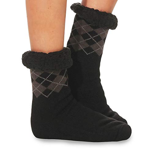 Cleostyle - Collection warme Hüttensocken/Hausschuhe mit ABS Sohle für Herren 71 (One Size (42-47), Schwarz/Karo) von Cleostyle - Collection