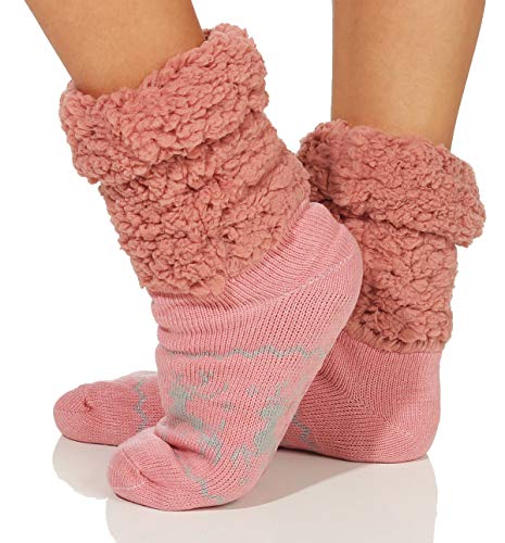 Cleostyle Collection warme Hüttensocken/Kuschelsocken/Strümpfe Hausschuhe mit Teddyfell und ABS 85 (Altrosa) von Cleostyle Collection