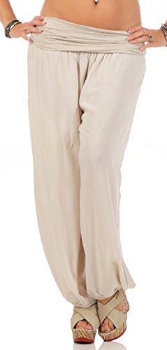 CLEOSTYLE Weite Damen Sommerhose Pumphose Haremshose Aladinhose Puderhose aus der aktuellen Kollektion 2020 CL 2403 (One Size (34-42), Beige) von CLEO STYLE