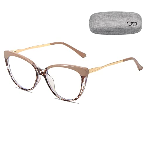 Cleoxyge Blaulichtfilter Brille Ohne Sehstärke für Damen-Herren,Metallrahmen Anti Blaulicht UV400-Schutz PC Gaming Mit Brillenetuis und Brillenputztuch Fake Brille (A Leopard Frame/Anti Blaulicht) von Cleoxyge