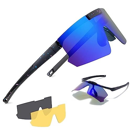 Cleoxyge Polarisierte Fahrradbrille Herren Damen Schnelle Brille Sonnenbrille,Verspiegelt lens UV400-Schutz Sportbrille Für Angeln Radfahren MTB Rennrad Fahren(3 Lens) von Cleoxyge