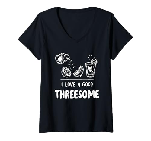 Damen Ich Liebe einen Guten Tequila-Spaß zu dritt T-Shirt mit V-Ausschnitt Damen Ich Liebe einen Guten Tequila-Spaß zu dritt T-Shirt mit V-Ausschnitt von Clever Cocktail Humor Enthusiasts