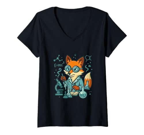 Damen Lustiges Wissenschaftskunstwerk Fox Chemist Lab Nerd T-Shirt mit V-Ausschnitt Damen Lustiges Wissenschaftskunstwerk Fox Chemist Lab Nerd T-Shirt mit V-Ausschnitt von Clever Fox Laboratory Science Humor Apparel