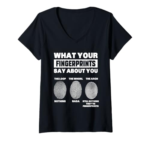 Damen Humorvolles Fingerabdruck-Analyse-Design T-Shirt mit V-Ausschnitt Damen Humorvolles Fingerabdruck-Analyse-Design T-Shirt mit V-Ausschnitt von Clever Prints Co.