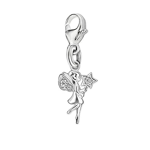 CLEVER SCHMUCK Charm Anhänger kleine Mini Fee 10 x 7 mm mit Zauberstab und Zirkonia STERLING SILBER 925 im Etui weiß von CLEVER SCHMUCK