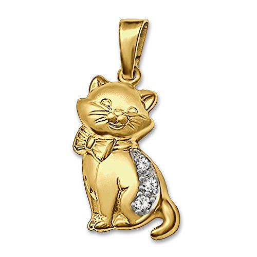 CLEVER SCHMUCK Goldener Anhänger edle Katze mit Schleife bicolor seidenmatt teils glänzend 333 GOLD 8 KARAT von CLEVER SCHMUCK