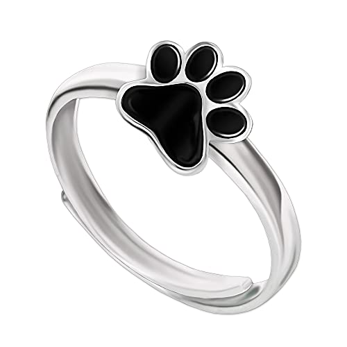 CLEVER SCHMUCK Mädchen Ring Hundepfote Tatze Hund schwarz lackiert glänzend 925 Sterling Silber universell einstellbare Größe für Kinder im Schmucketui von CLEVER SCHMUCK