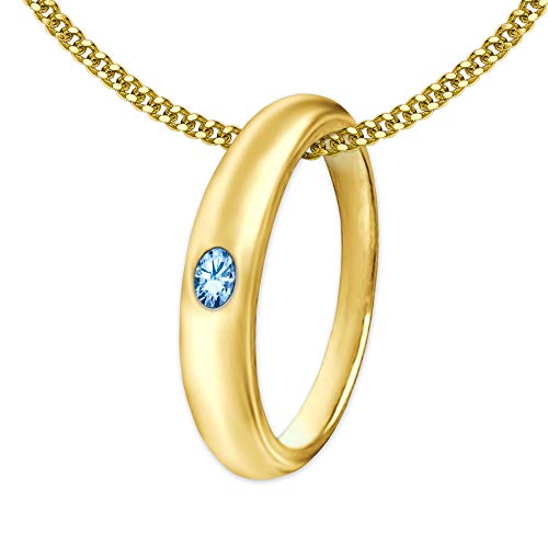 CLEVER SCHMUCK Set Taufkettchen Goldener Junge Taufring schlicht glänzend Zirkonia hellblau Sterling Silber 925 Gold-plattiert & vergoldeter Kette Panzer im Taufe Etui sand von CLEVER SCHMUCK