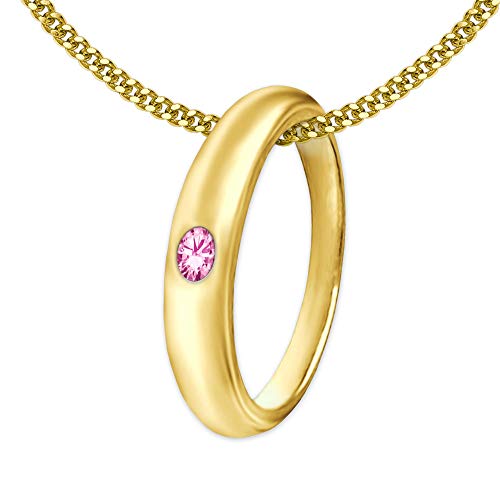 CLEVER SCHMUCK Mädchen Taufkettchen Taufring schlicht glänzend Zirkoniastein rosa Kette Panzer 38 cm 925 Sterling Silber Gold-plattiert im Schmucketui von CLEVER SCHMUCK