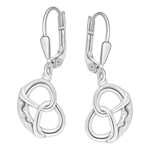 CLEVER SCHMUCK Silberne Damen Brezel Ohrringe 29 mm als Ohrhänger Bretzel 13 x 10 mm mit 5 Zirkonia weiß als Salzkrümel glänzend STERLING SILBER 925 im Etui blau von CLEVER SCHMUCK