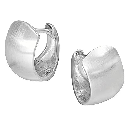 CLEVER SCHMUCK Silberne Damen Creolen schlicht 14 mm breite Form leicht oval matt Rückseite glänzend 925 Sterling Silber im Schmucketui von CLEVER SCHMUCK