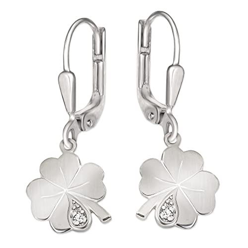 CLEVER SCHMUCK Silberne Damen Kleeblatt Ohrringe als Ohrhänger 25 mm Glücksklee 1 Zirkonia glänzend Sterling Silber 925 im Schmucketui von CLEVER SCHMUCK