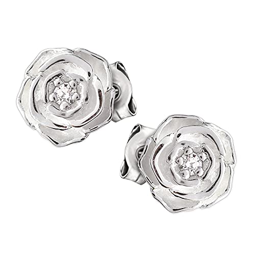 CLEVER SCHMUCK Silberne Damen Ohrringe als Ohrstecker Rose Ø12 mm teilmatt mit Zirkonia glänzend 925 Sterling Silber Geschenk Muttertag von CLEVER SCHMUCK