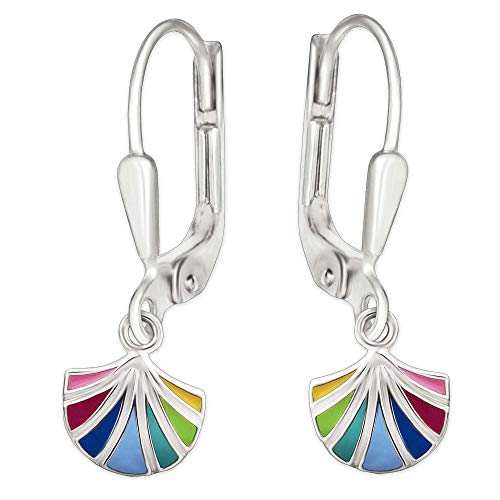 CLEVER SCHMUCK Silberne kleine Muschel Ohrhänger 23 mm regenbogen bunt Sterling Silber 925 Ohrringe für Kinder im rosa Etui von CLEVER SCHMUCK